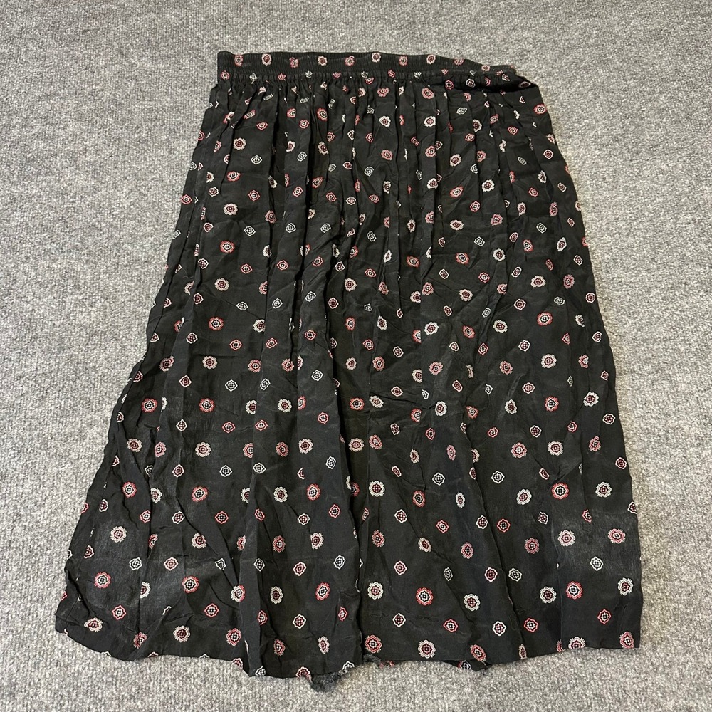 Chaus Skirt Womens Size 12P Black Rayon Medallion Print Elastic Waist Midi